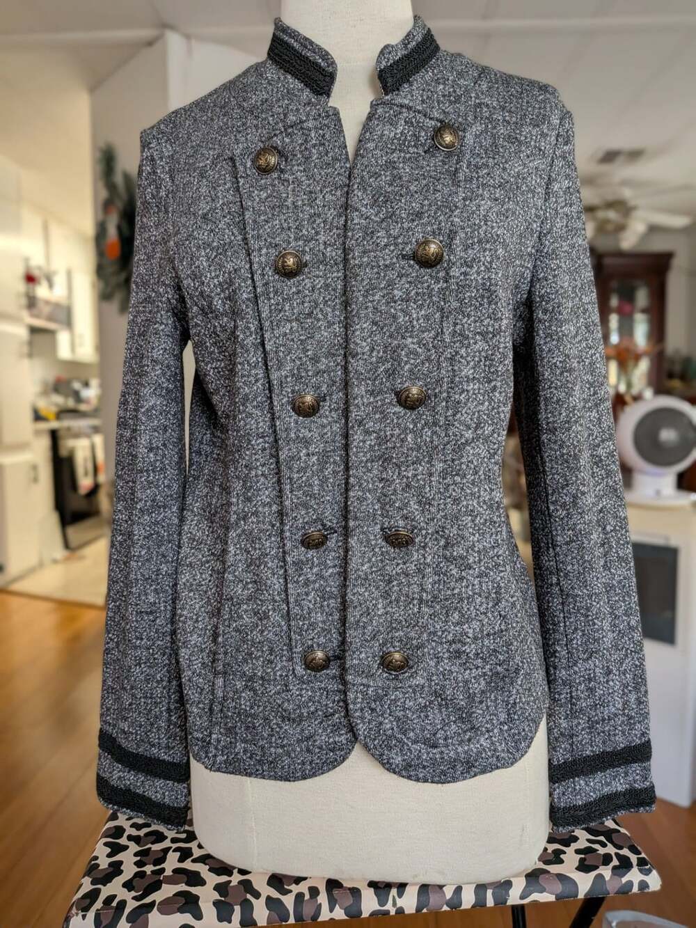 Tommy Hilfiger Women's Gray Black Knit Military Style Jacket Blazer Size M